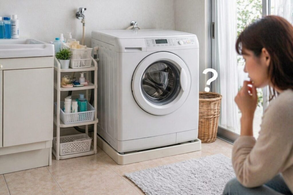 洗濯機から異音がする様子と振動のイメージ。買い替えサインや故障前兆の判断ポイント
