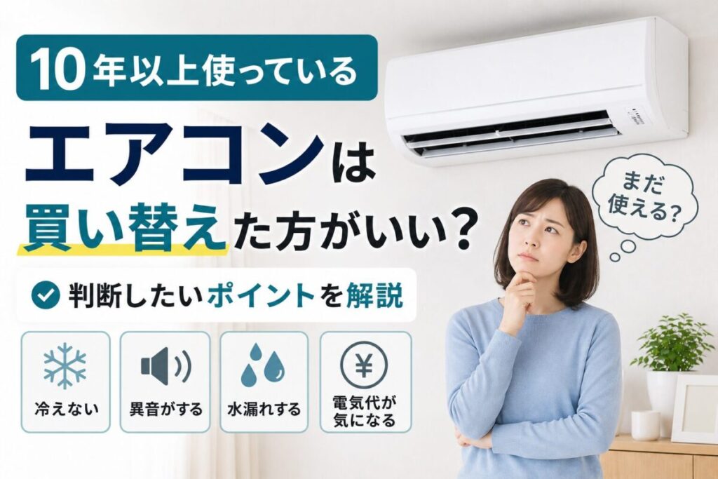 10年以上使っているエアコンの買い替え判断ポイントを解説するサムネイル画像